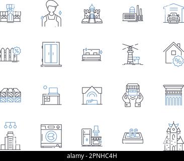 Houseland line icons collection. Home, Neighborhood, Community, Property, Real estate, Investment, Family vector and linear illustration. Ownership Stock Vector