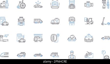 Personal transit line icons collection. Bicycle, Skateboard, Scooter, Rollerblades, Unicycle, Segway, Hoverboard vector and linear illustration Stock Vector