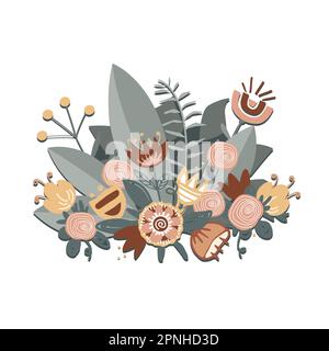 Beautiful big Floral wreath or garden composition in Scandinavian style. Vector isolated illustration, forest crown decoration. Stock Vector