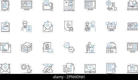 Communications writing line icons collection. Clarity, T, Precision, Concise, Persuasive, Concinnity, Eloquence vector and linear illustration Stock Vector