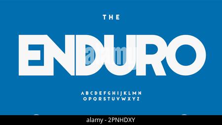 Enduro alphabet, simple bold sans serif letters, versatile sport font for professional athletic, gym, adventure, sporty logo, emphasis powerful Stock Vector