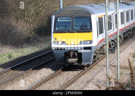 Greater Anglia Class 321 units in the Witham area on the Great Eastern mainline. Stock Photo