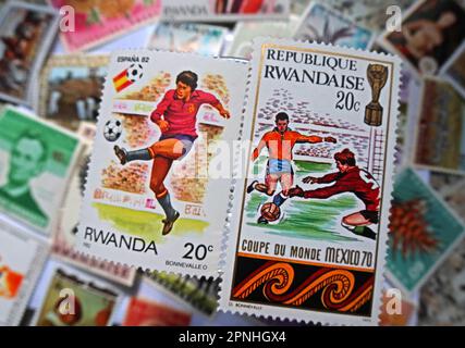 Rwanda country postage stamp, destination in Africa for illegal migration bill deportations, led by UK minister Suella Braverman Stock Photo