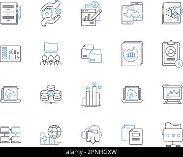 Analytics and apparatus line icons collection. Algorithm, Automation, Big data, Cloud, Dashboard, Data-driven, Decision-making vector and linear Stock Vector