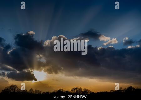 Sunset South of England, Stunning skyscape after a turbulent storm in the south-east of England, dramatic sky at sunset Stock Photo