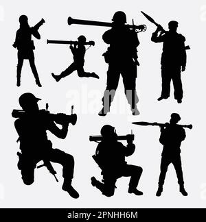 Army military training action silhouette. Good use for symbol, logo, web icon, mascot, game element, sticker, or any design you want. Stock Vector