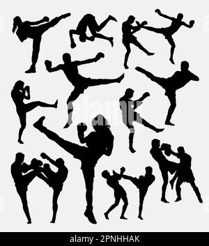 Muay Thai boxing. Male and female kick boxing silhouette. Good use for symbol, logo, web icon, mascot, game elements, or any design you want. Easy to Stock Vector