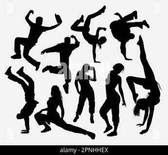 Freestyle dance, male and female action silhouette. Good use for symbol, logo, web icon, mascot, game elements, or any design you want. Easy to use, e Stock Vector