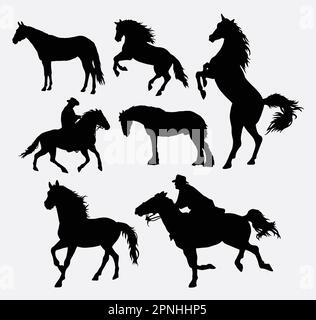 Horse running, jumping, standing, walking silhouette. Good use for symbol, logo, web icon, mascot, game element, sticker, or any design you want. Easy Stock Vector