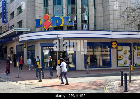 Outside a Lidl discount store with sign, Bristol, England Stock Photo