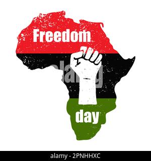 Textured Silhouette Of Africa In Colors Of The Black History Month Flag. A Clenched Fist Symbolizing Freedom Day and African American Independence Day Stock Vector