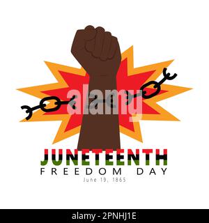 Juneteenth Freedom Day. A Clenched Fist Breaks The Chains. African American Holiday, National Independence Day. Vector Illustration Isolated On White Stock Vector