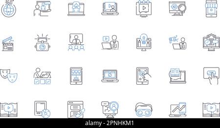 Moving image line icons collection. Cinematography, Animation, Videography, Film, Visuals, Editing, Montage vector and linear illustration. Time-lapse Stock Vector