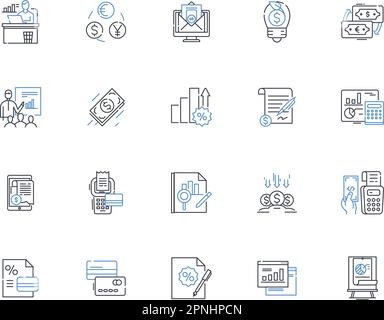 Debt management line icons collection. Budgeting, Credit, Consolidation, Negotiation, Counseling, Discipline, Financial vector and linear illustration Stock Vector