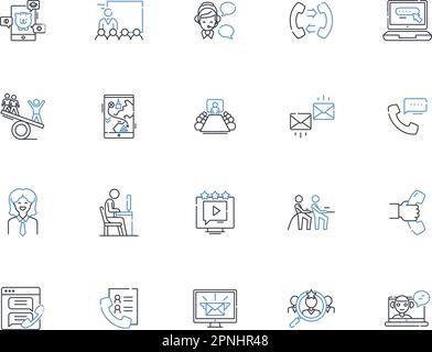 Expressing line icons collection. Emoting, Communicating, Conveying, Revealing, Demonstrating, Displaying, Exposing vector and linear illustration Stock Vector