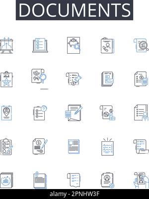 Documents line icons collection. Encryption, Firewall, Privacy, Hackers, Breach, Cybercrime, Malware vector and linear illustration. Authentication Stock Vector