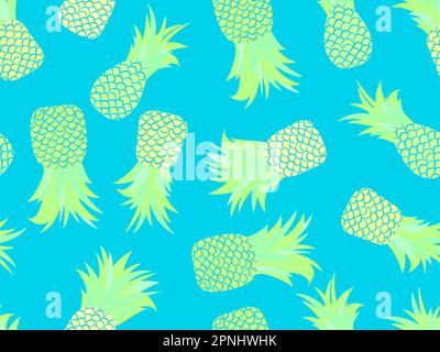 Pineapple seamless pattern. Summer fruit pattern. Pineapple fruit on blue background. Tropical design for T-shirts, prints on paper and fabric. Vector Stock Vector