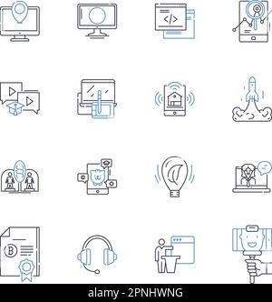 Wireless construction line icons collection. Infrastructure, Nerk, Connectivity, Installation, Antenna, Coverage, Tower vector and linear illustration Stock Vector