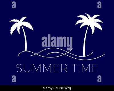 Line landscape outline with palm trees. Summer time. Landscape with wavy lines and tropical palm trees. Design for printing t-shirt and banner. Vector Stock Vector