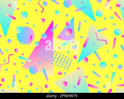 Memphis seamless pattern with geometric gradient shapes. Colorful geometric pattern in 80s style. Design for banners, promotional products and posters Stock Vector