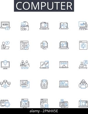 Computer line icons collection. Laptop, Desktop, Machine, Workstation, Processor, System, Device vector and linear illustration. Technology,PC,Server Stock Vector
