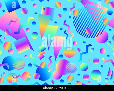 Memphis seamless pattern with geometric gradient shapes. Colorful geometric pattern in 80s style. Design for banners, promotional products and posters Stock Vector