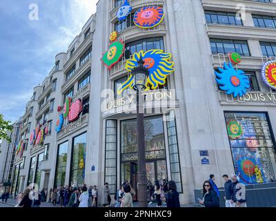 Yayoi Kusama Sculpture Peers Over Champs Elysées Louis Vuitton Store