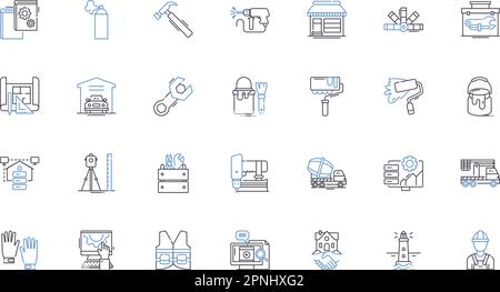 Assembler line icons collection. Binary, Registers, Syntax, Instructions, Language, Machine, Code vector and linear illustration. Debugging Stock Vector
