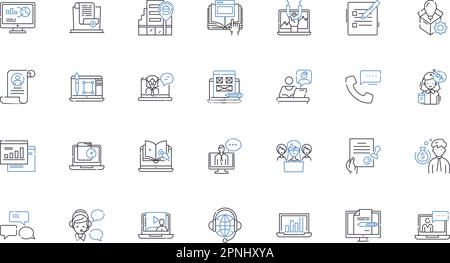 Teleworking line icons collection. Remote, Virtual, Online, Work-from-home, Telecommuting, Distance, Mobile vector and linear illustration. Flexible Stock Vector