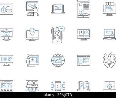 Infosphere line icons collection. Data, Information, Knowledge, Intelligence, Connectivity, Nerk, Insight vector and linear illustration. Analytics Stock Vector