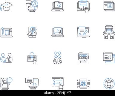 Internet learning line icons collection. E-Learning, Distance Learning, Online Learning, Virtual Learning, Interactive Learning, Blended Learning, Web Stock Vector