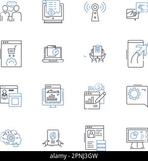 Content media line icons collection. Video, Audio, Text, Graphics, Animation, Image, Podcast vector and linear illustration. Infographic,Webinar,E Stock Vector