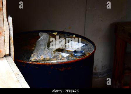 large and old metal fuel can Stock Photo