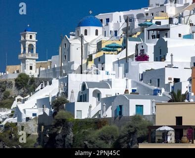 The clifftop town of Imerovigli on the volcanic island of Santorini in the Aegean Sea of the coast of mainland Greece. Stock Photo