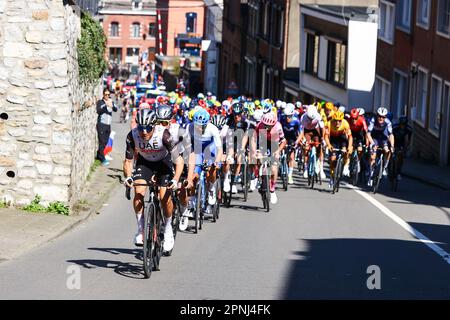 Huy, Belgium. 19th Apr, 2023. Italian Diego Ulissi of UAE Team Emirates pictured in action during the 86th edition of the men's race 'La Fleche Wallonne', a one day cycling race (Waalse Pijl - Walloon Arrow), 194, 2 km from Herve to Huy, Wednesday 19 April 2023. BELGA PHOTO DAVID PINTENS Credit: Belga News Agency/Alamy Live News Stock Photo