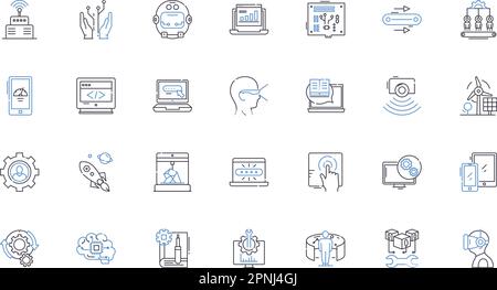 Cyber computing line icons collection. Cybersecurity, Encryption, Malware, Firewall, Breach, Phishing, Identity theft vector and linear illustration Stock Vector