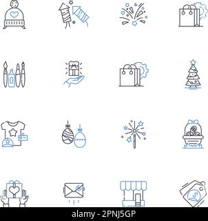 Souvenirs line icons collection. Trinkets, Keepsakes, Memorabilia, Tokens, Memento, Remembrance, Commemorative vector and linear illustration. Gift Stock Vector