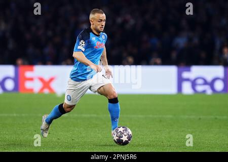 Naples, Italie. 18th Apr, 2023. Stanislav Lobotka of Napoli in action during the UEFA Champions League, Quarter-finals, 2nd leg football match between SSC Napoli and AC Milan on April 18, 2023 at Diego Armando Maradona stadium in Naples, Italy - Photo Federico Proietti/DPPI Credit: DPPI Media/Alamy Live News Stock Photo