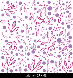 Floral print. Bright pink and purple leaves drawn on a tablet on a white background. Vector ornament. Suitable for printing on paper, fabric, invitati Stock Vector