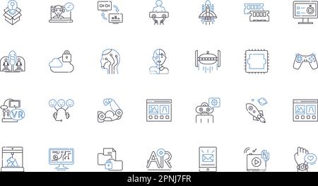 Cybersecurity defense line icons collection. Firewall, Encryption ...