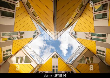 The Cube houses is famous attractions in Rotterdam due they shapes. There are offices, flats, and ahostel too. Cube houses or Kubuswoningen in Dutch a Stock Photo