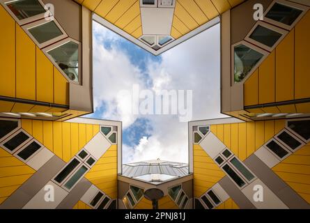 The Cube houses is famous attractions in Rotterdam due they shapes. There are offices, flats, and ahostel too. Cube houses or Kubuswoningen in Dutch a Stock Photo