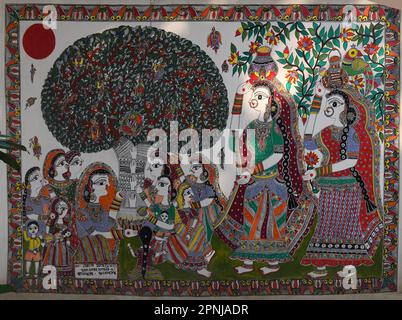 Madhubani or Mithila art is a style of painting practiced in the Mithila region of Nepal and North India. Since, this painting as a part of Nepalese A Stock Photo