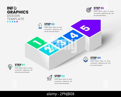 Infographic template with icons and 5 options or steps. Isometric arrow. Can be used for workflow layout, diagram, banner, webdesign. Vector illustrat Stock Vector
