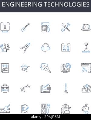 Engineering technologies line icons collection. Computer systems, Environmental sustainability, Industrial automation, Biological sciences, Renewable Stock Vector