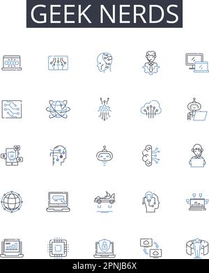 Geek nerds line icons collection. Brainiacs, Savants, Technophiles, Intellects, Cognoscenti, Brainy bunch, Know-it-alls vector and linear illustration Stock Vector