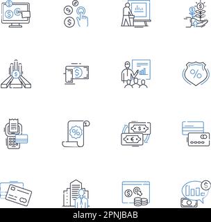 Credit counseling line icons collection. Debt, Budgeting, Credit score, Financial education, Saving, Bankruptcy, Interest rates vector and linear Stock Vector