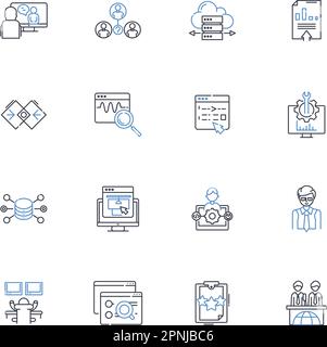 Pay-per-click line icons collection. AdWords, Clicks, Campaigns, Bidding, Conversion, Budget, PPC vector and linear illustration. Google,Keywords,ROI Stock Vector
