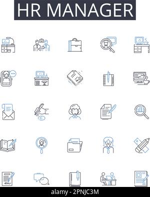 Hr manager line icons collection. Marketing director, Sales manager, Project manager, Business analyst, IT consultant, Finance specialist, Operations Stock Vector