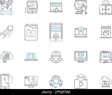Interactive bots line icons collection. Chatbots, Virtual assistants, Conversational AI, Automation, AI-powered, Natural language processing Stock Vector
